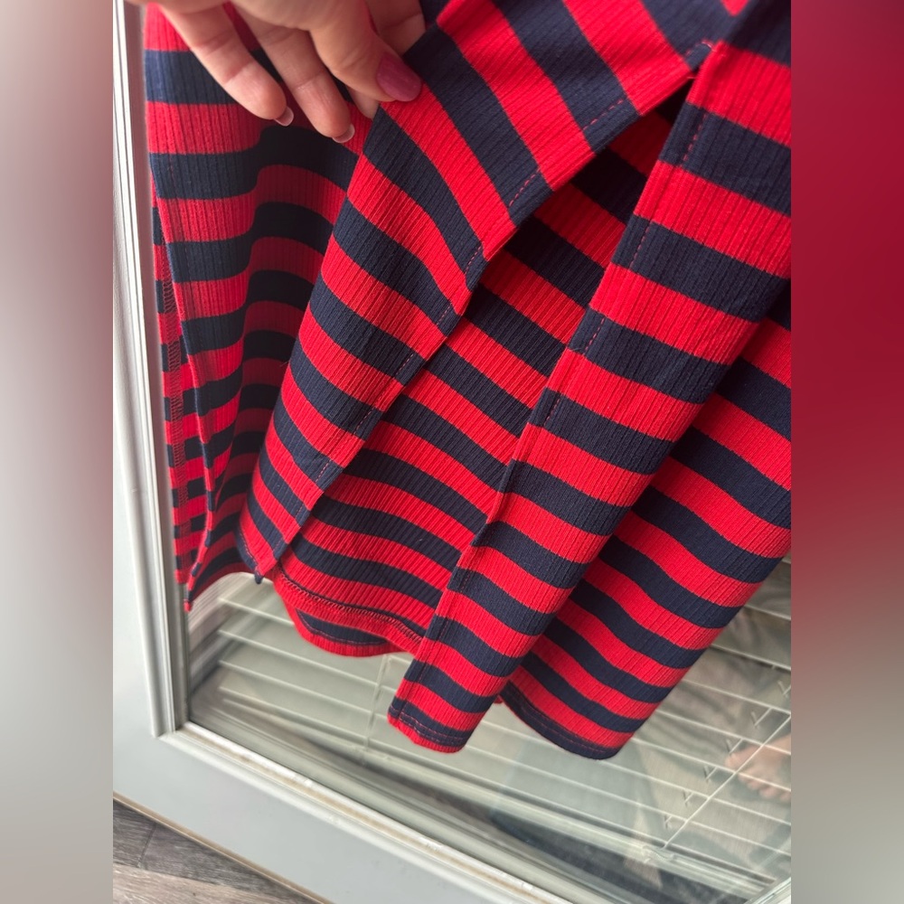 Women’s Ribbed Blue & Red Striped V-Neck Dress - Picture 5 of 5
